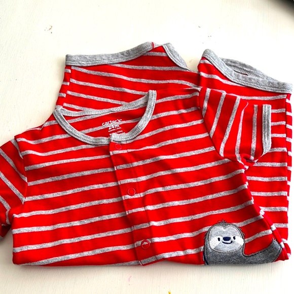 Carters red/gray striped romper 24 mos. - Picture 1 of 5